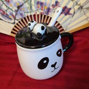 Brand New Panda design cup with lid and spoon.